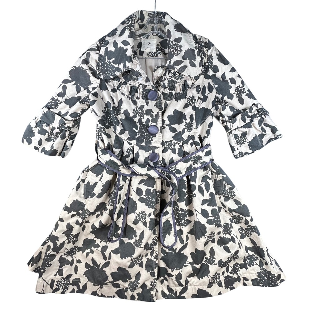 Forever 21 XXI Floral‎ Coat Women's Size S Belted Button Front Jacket